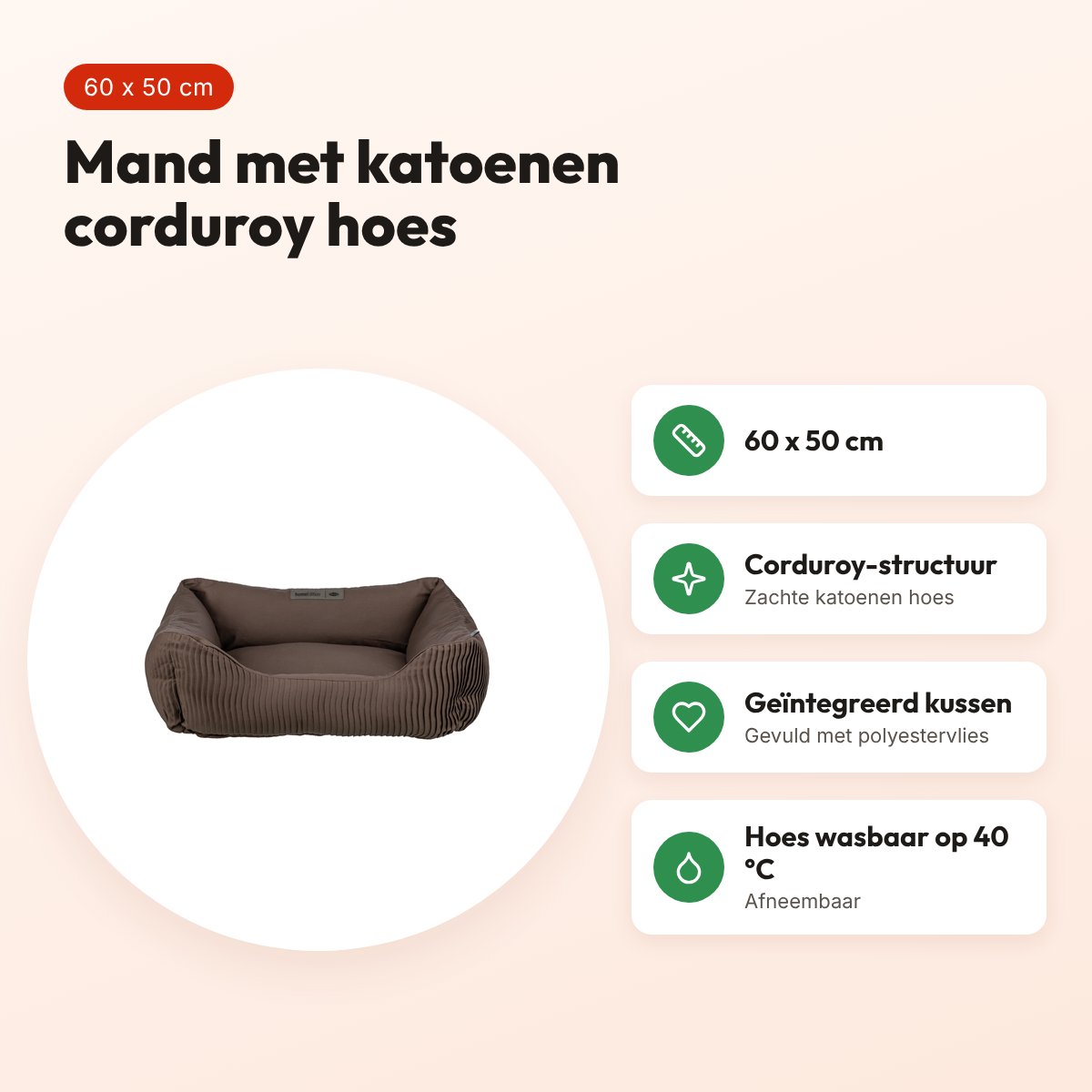 Trixie hondenmand Marley corduroy donkerbruin 60 x 50 cm – voordelen
