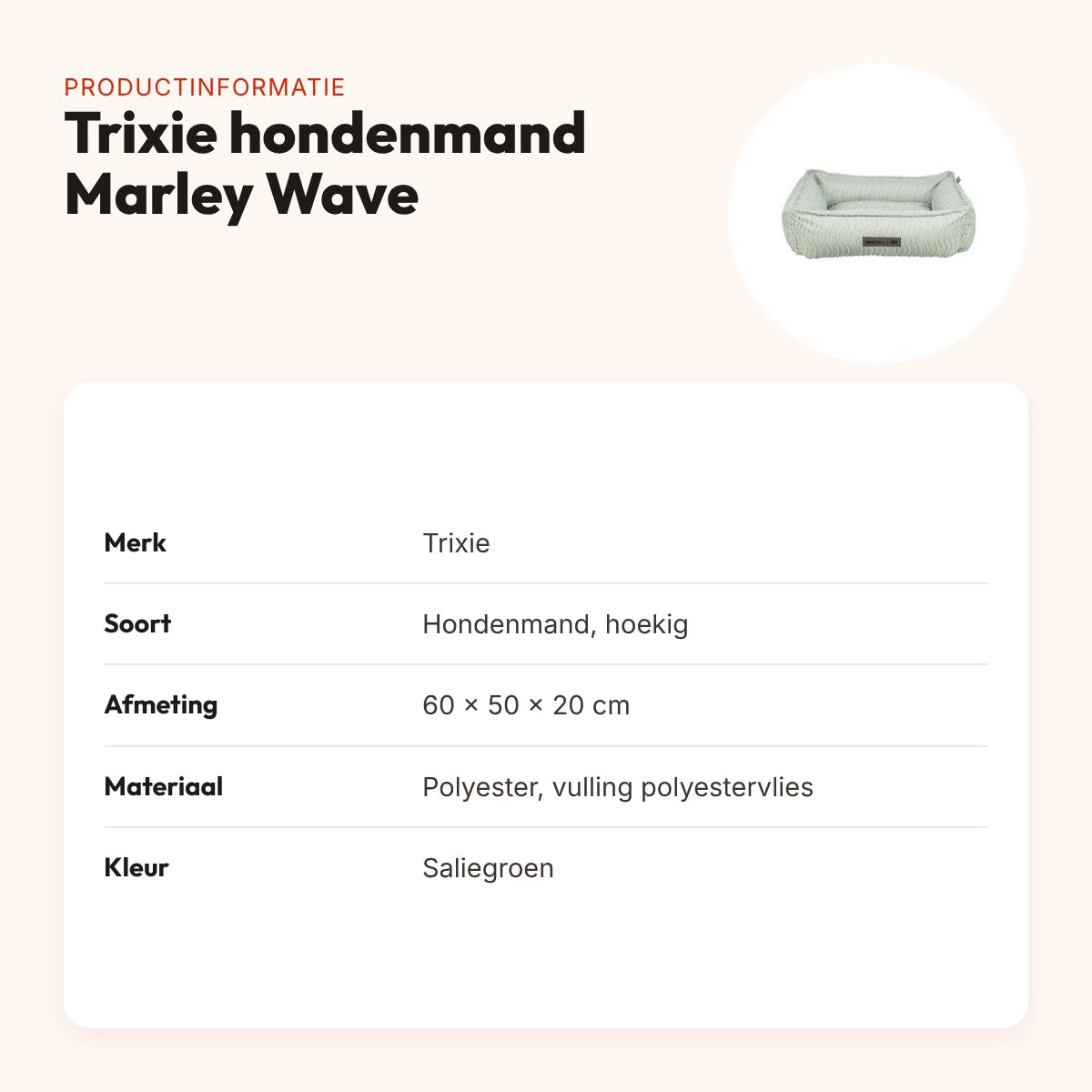 Trixie hondenmand Marley Wave hoekig saliegroen 60 x 50 x 20 cm – productinformatie
