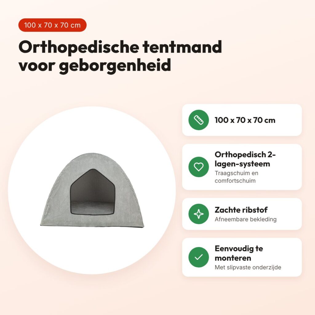 Trixie hondenmand tent Jonna Vital ribstof lichtgrijs 100 x 70 x 70 cm – voordelen