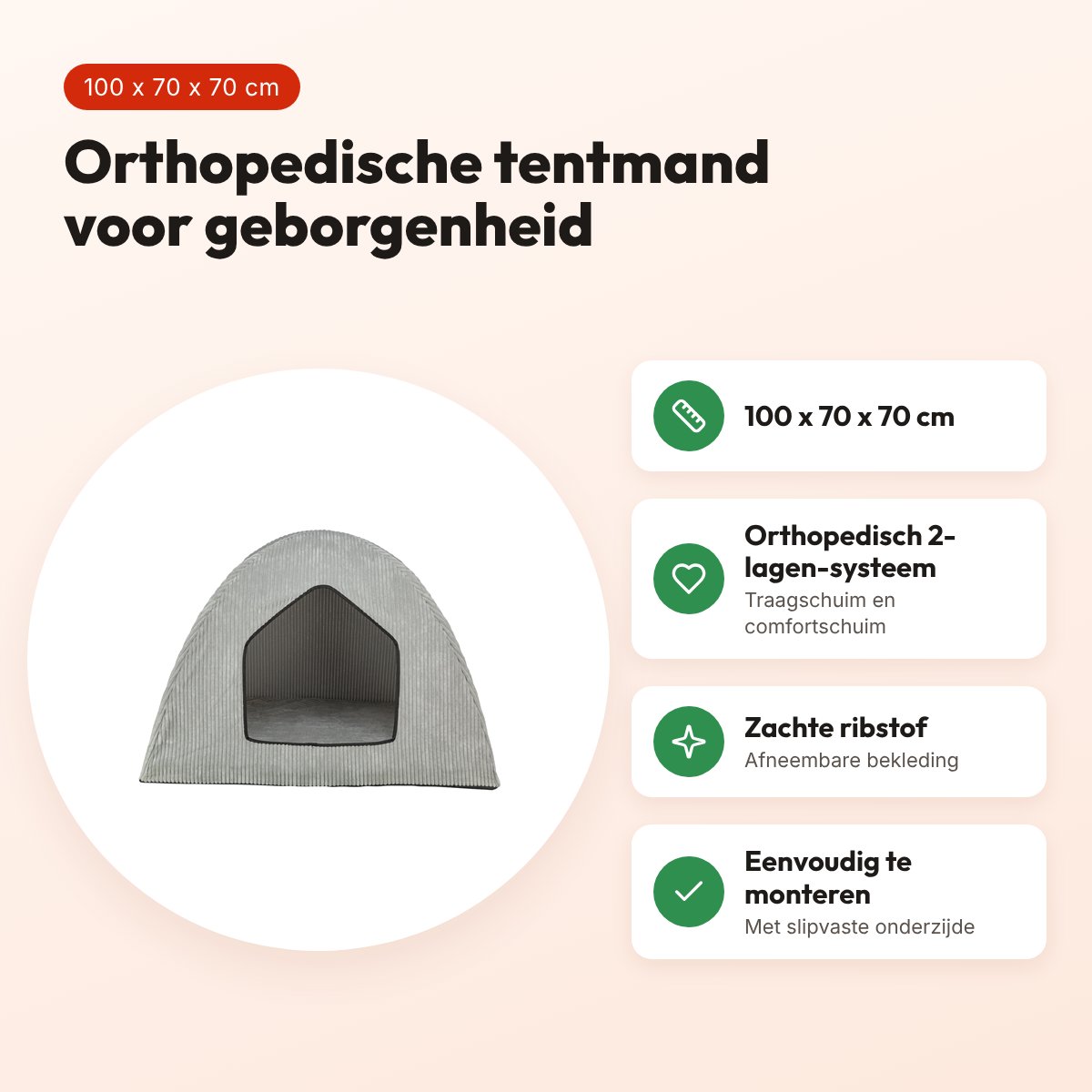 Trixie hondenmand tent Jonna Vital ribstof lichtgrijs 100 x 70 x 70 cm – voordelen