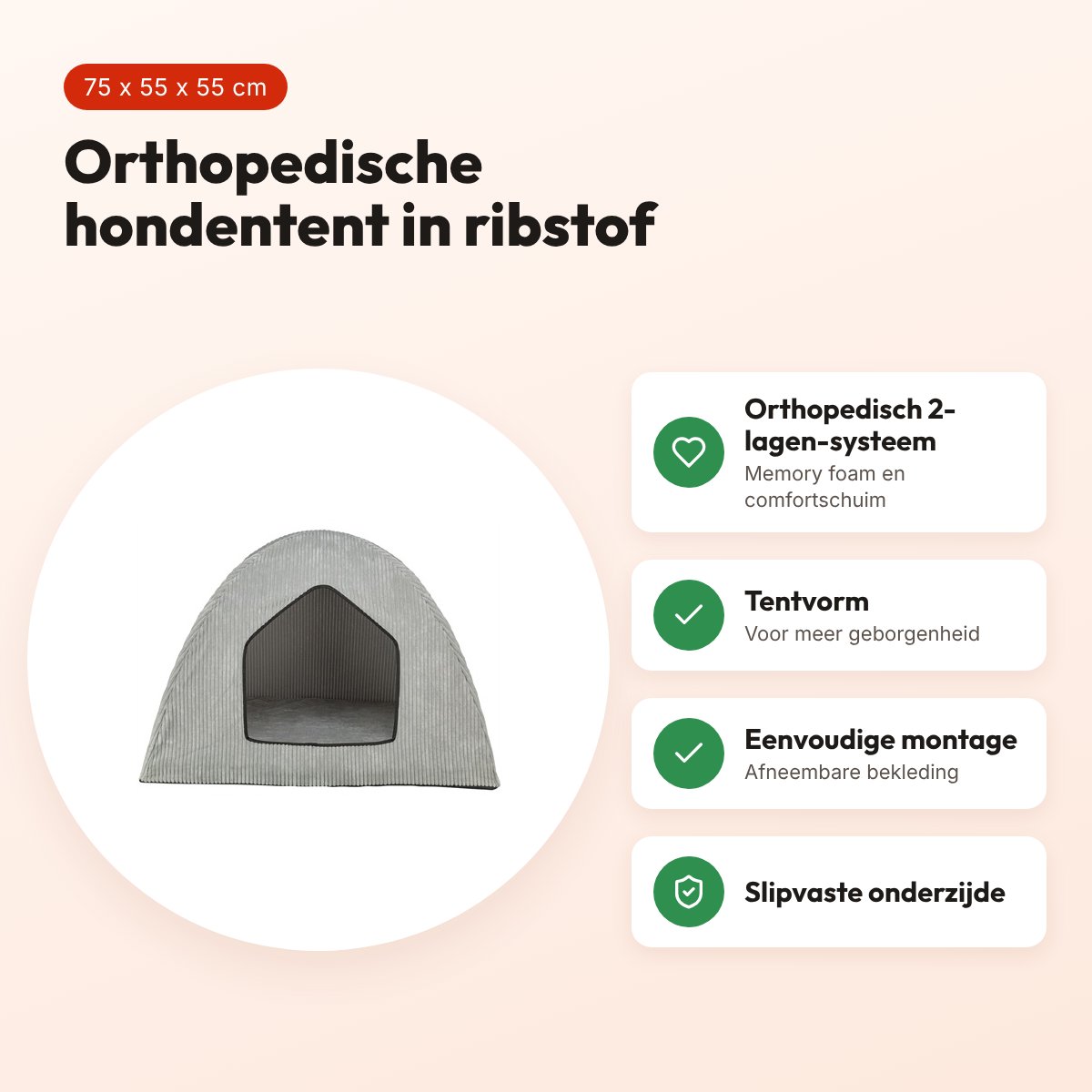 Trixie hondenmand Tent Jonna Vital ribstof lichtgrijs 75 x 55 x 55 cm – voordelen