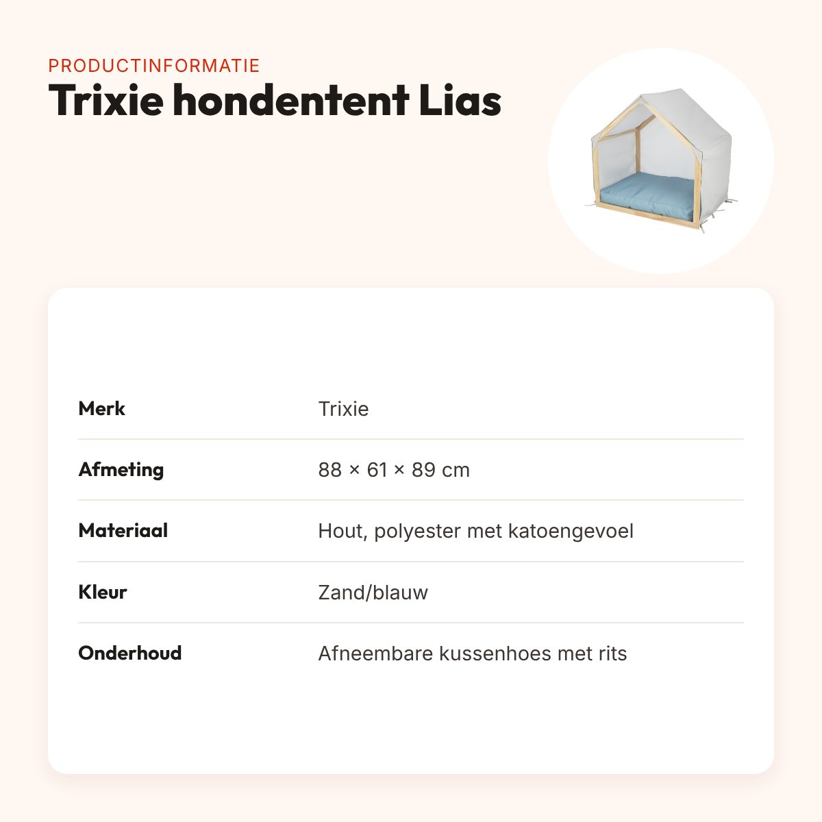 Trixie hondenmand tent Lias hout zand/blauw 88 x 61 x 89 cm – productinformatie