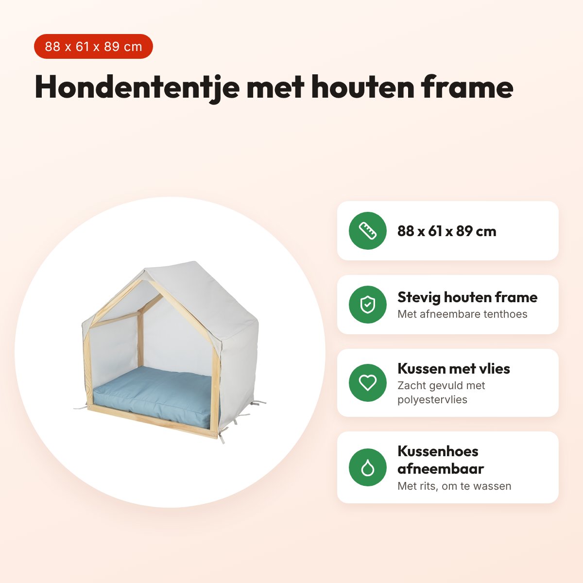 Trixie hondenmand tent Lias hout zand/blauw 88 x 61 x 89 cm – voordelen