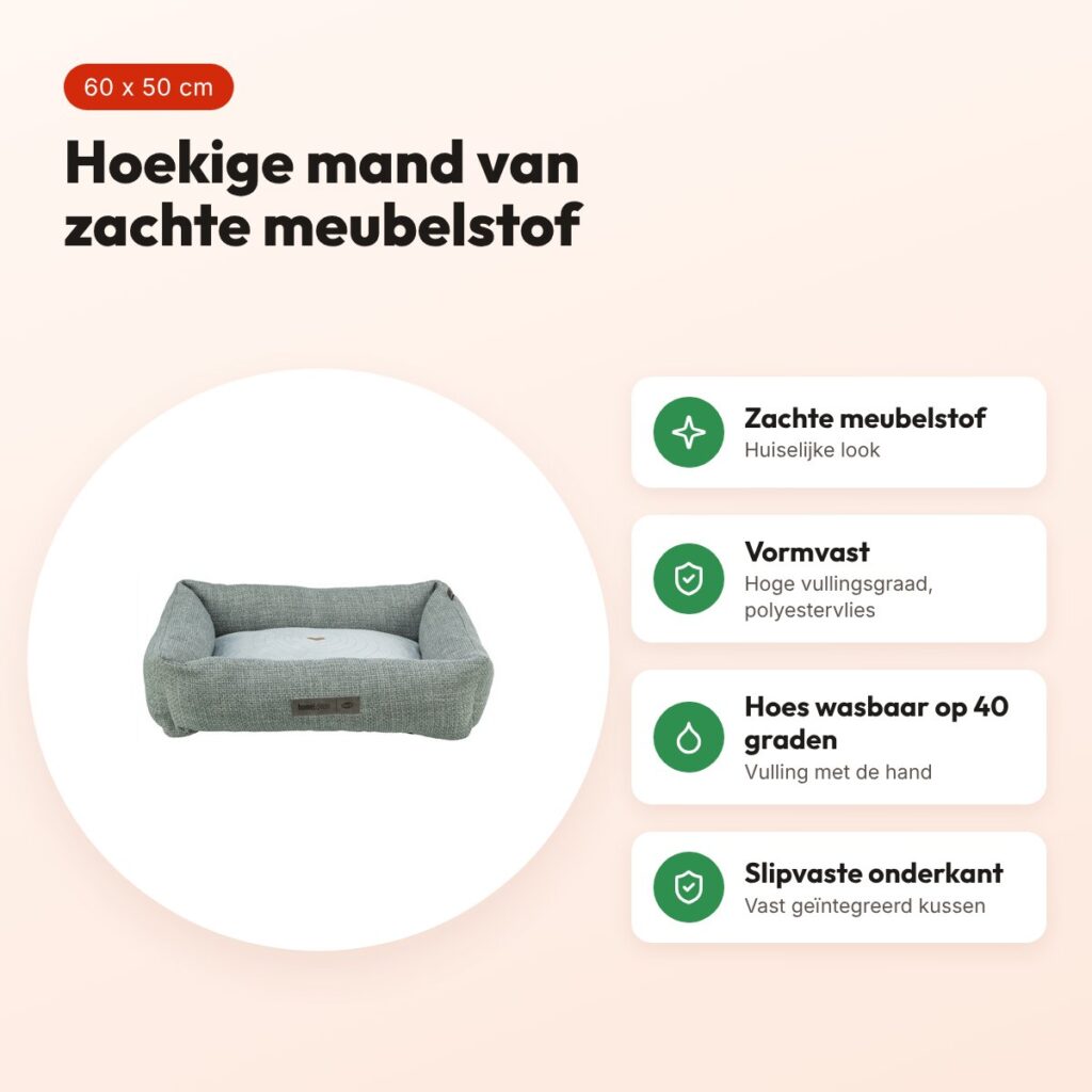 Trixie hondenmand Viviana blauwgrijs 60 x 50 cm – hoekig, meubelstof – voordelen