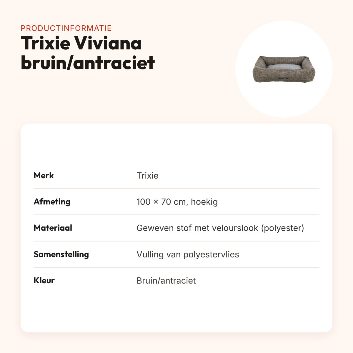 Trixie hondenmand Viviana hoekig bruin/antraciet 100 x 70 cm – productinformatie