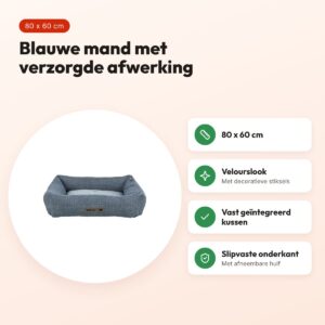Trixie hondenmand Viviana hoekig velours blauw/lichtblauw 80 x 60 cm – voordelen
