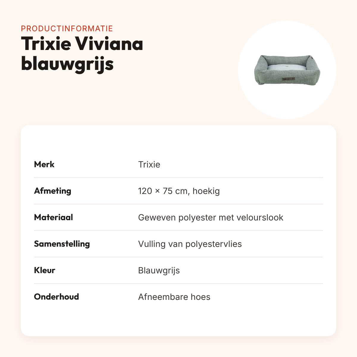 Trixie hondenmand Viviana hoekig velours blauwgrijs 120 x 75 cm – productinformatie
