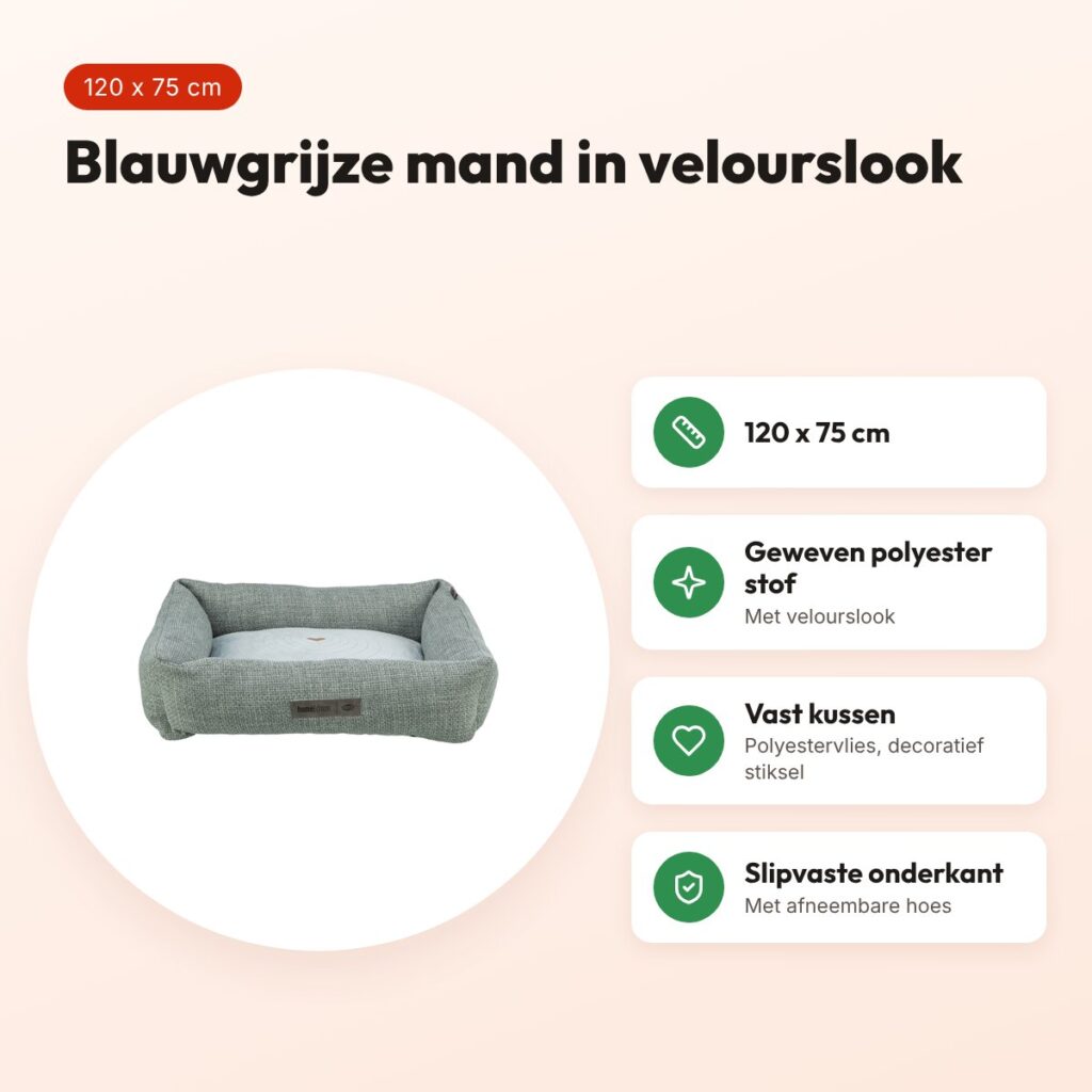 Trixie hondenmand Viviana hoekig velours blauwgrijs 120 x 75 cm – voordelen