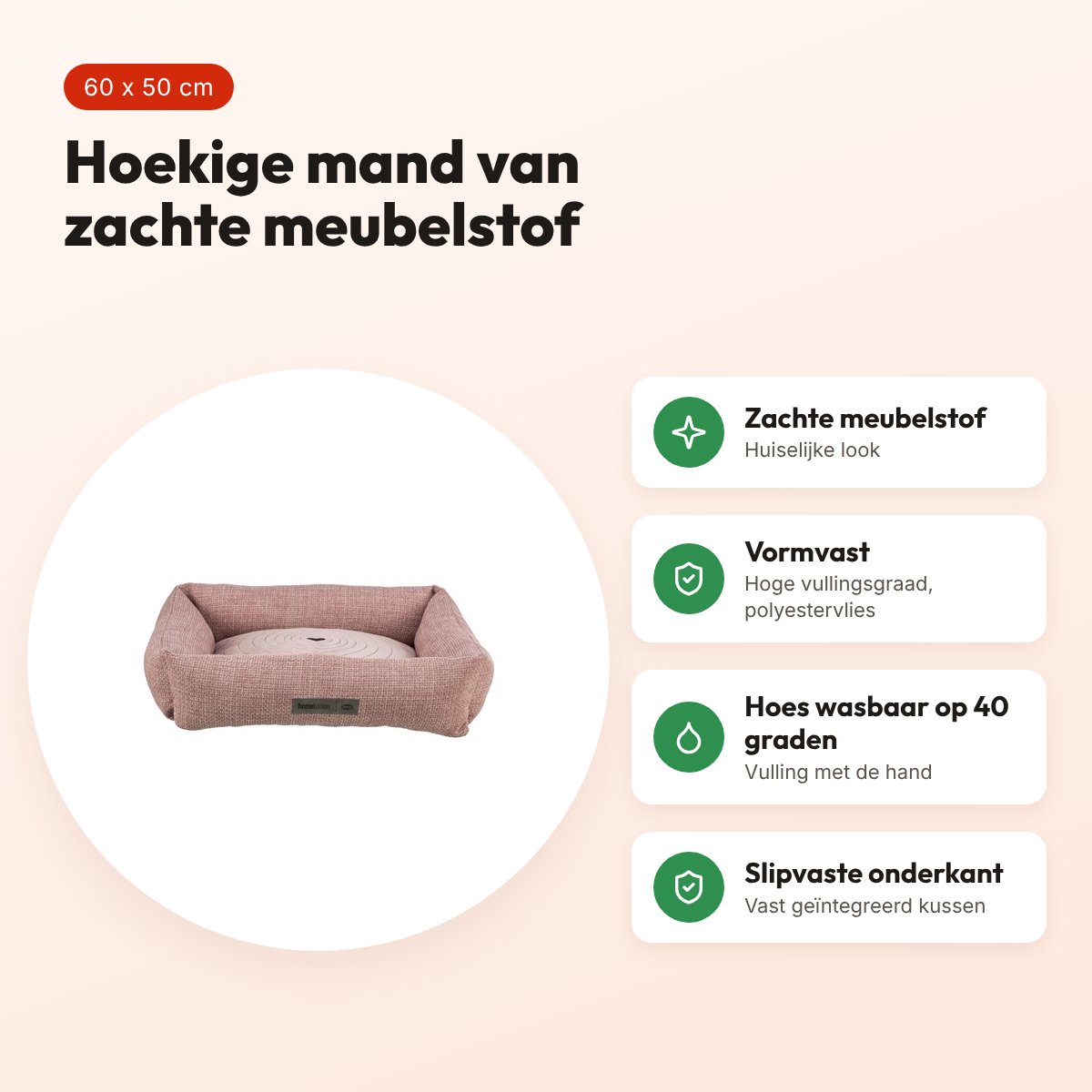 Trixie hondenmand Viviana oudroze 60 x 50 cm – hoekig, meubelstof – voordelen