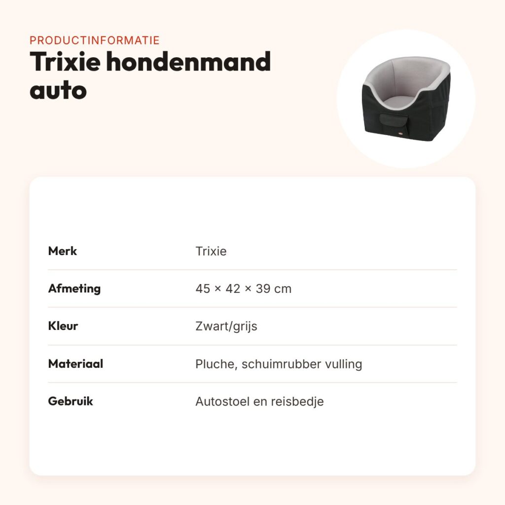 Trixie hondenmand voor in de auto zwart/grijs 45 x 42 x 39 cm – slipvast – productinformatie