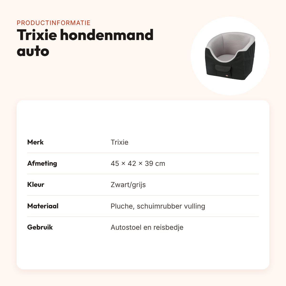 Trixie hondenmand voor in de auto zwart/grijs 45 x 42 x 39 cm – slipvast – productinformatie