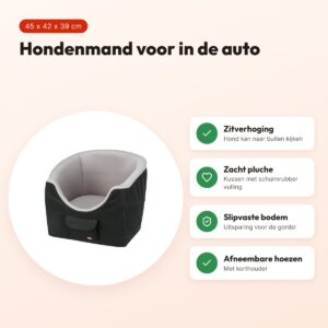 Trixie hondenmand voor in de auto zwart/grijs 45 x 42 x 39 cm – slipvast – voordelen