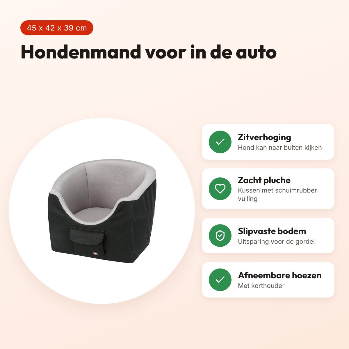 Trixie hondenmand voor in de auto zwart/grijs 45 x 42 x 39 cm – slipvast – voordelen