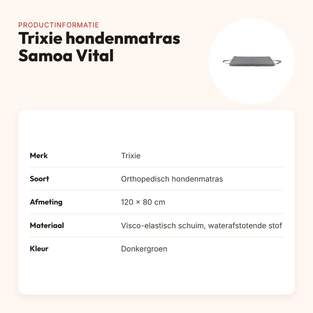 Trixie hondenmatras Samoa Vital donkergroen 120 x 80 cm – opvouwbaar – productinformatie