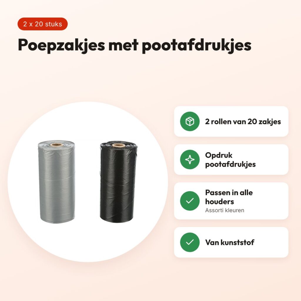 Trixie hondenpoepzakjes assorti 2 x 20 stuks – kunststof, pootafdrukjes – voordelen