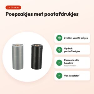 Trixie hondenpoepzakjes assorti 2 x 20 stuks – kunststof, pootafdrukjes – voordelen