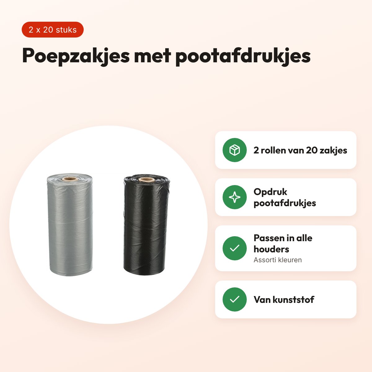 Trixie hondenpoepzakjes assorti 2 x 20 stuks – kunststof, pootafdrukjes – voordelen