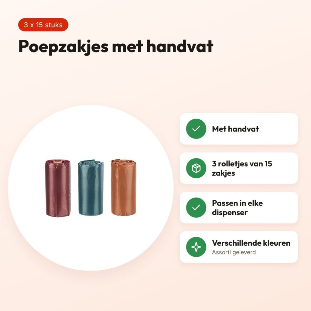 Trixie hondenpoepzakjes met handvat 3 x 15 stuks – assorti – voordelen