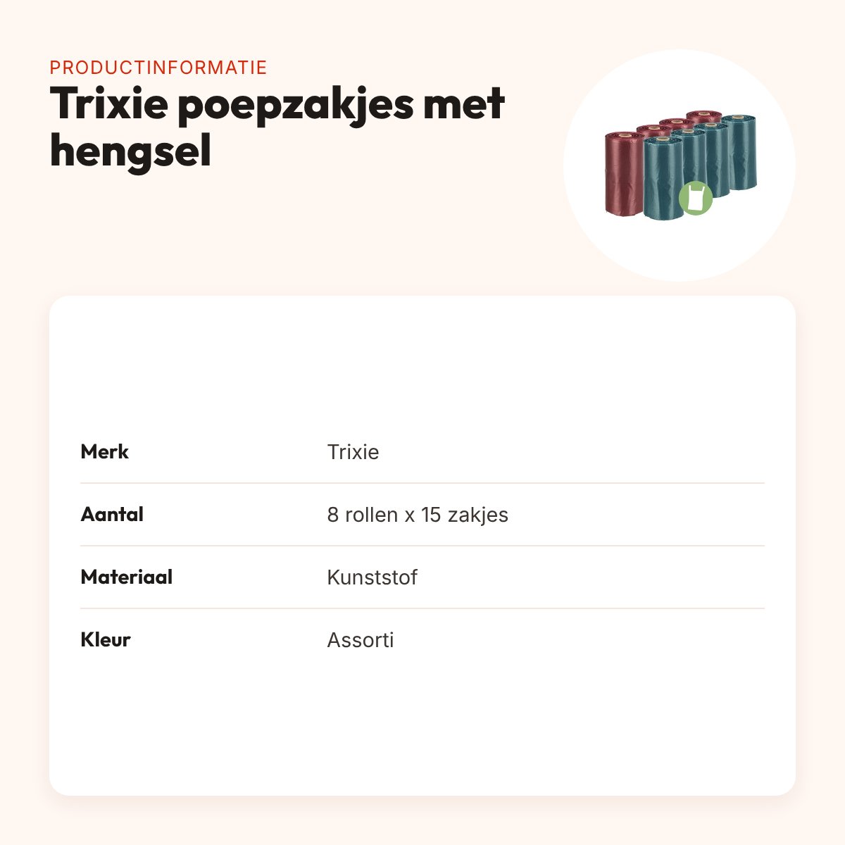 Trixie hondenpoepzakjes met hengsel 8 x 15 stuks – assorti – productinformatie