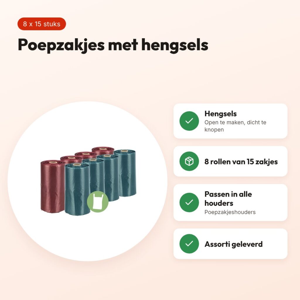 Trixie hondenpoepzakjes met hengsel 8 x 15 stuks – assorti – voordelen