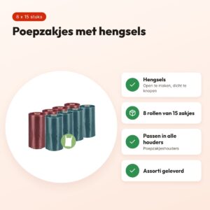 Trixie hondenpoepzakjes met hengsel 8 x 15 stuks – assorti – voordelen