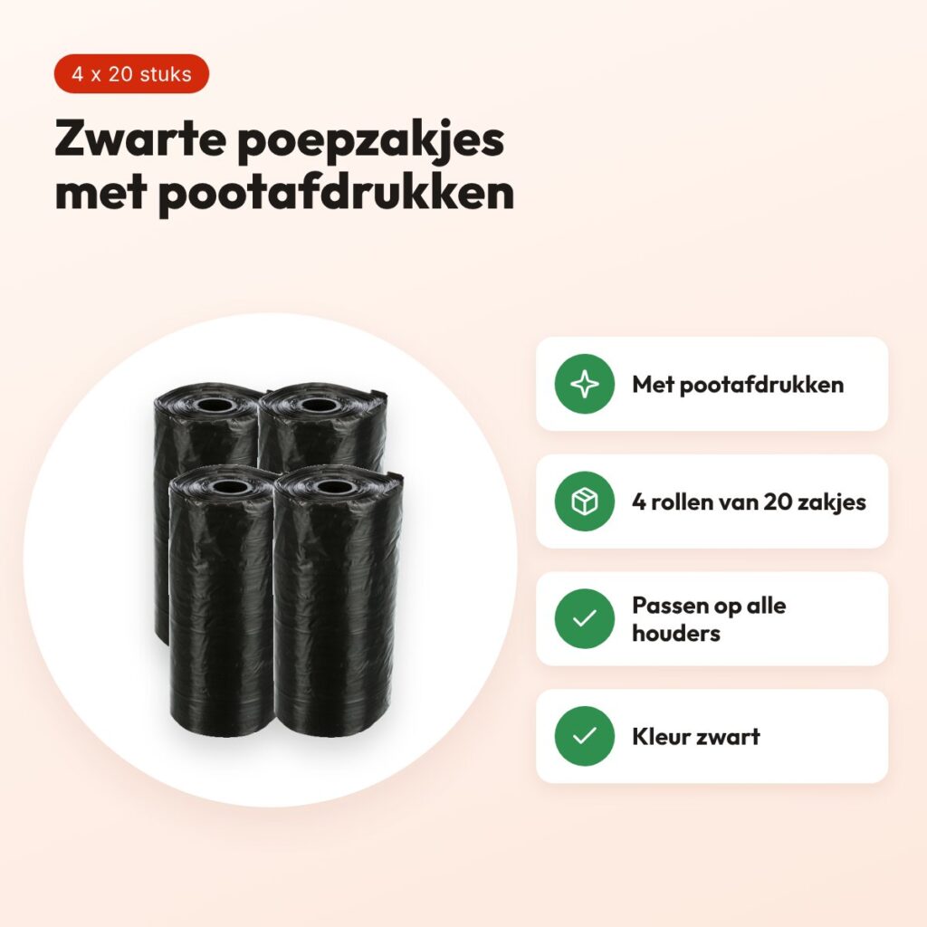 Trixie hondenpoepzakjes zwart met pootafdrukken 4 x 20 stuks – voordelen