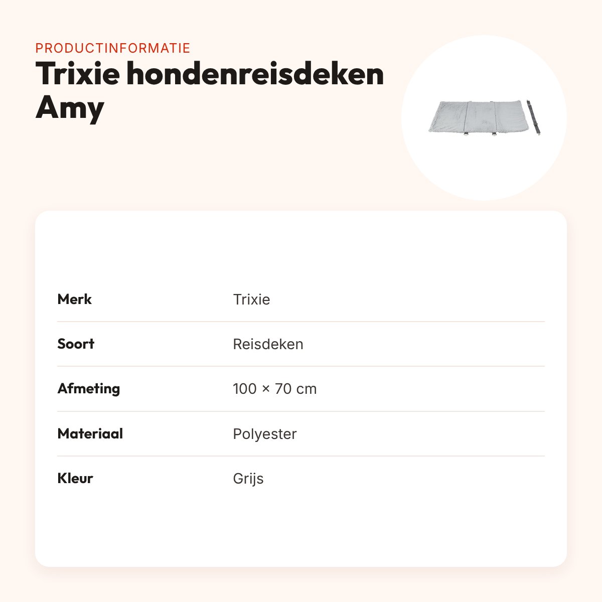 Trixie hondenreisdeken Amy grijs 100 x 70 cm – waterafstotend – productinformatie
