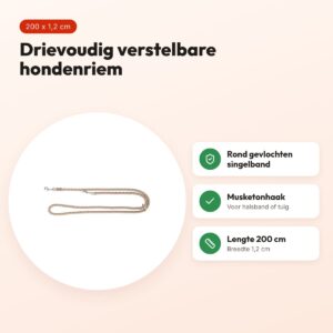 Trixie hondenriem Cavo verstelbaar blush zand 200 x 1,2 cm – voordelen