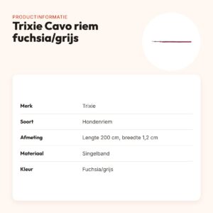 Trixie hondenriem Cavo verstelbaar fuchsia/grijs 200 x 1,2 cm – productinformatie