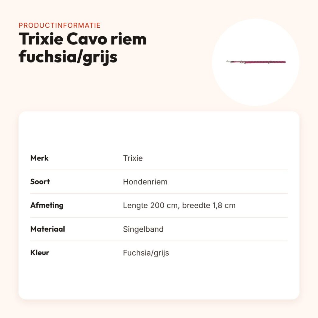 Trixie hondenriem Cavo verstelbaar fuchsia/grijs 200 x 1,8 cm – productinformatie