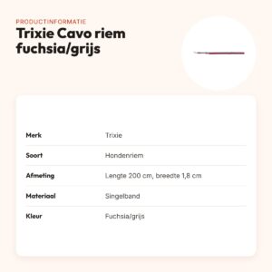 Trixie hondenriem Cavo verstelbaar fuchsia/grijs 200 x 1,8 cm – productinformatie