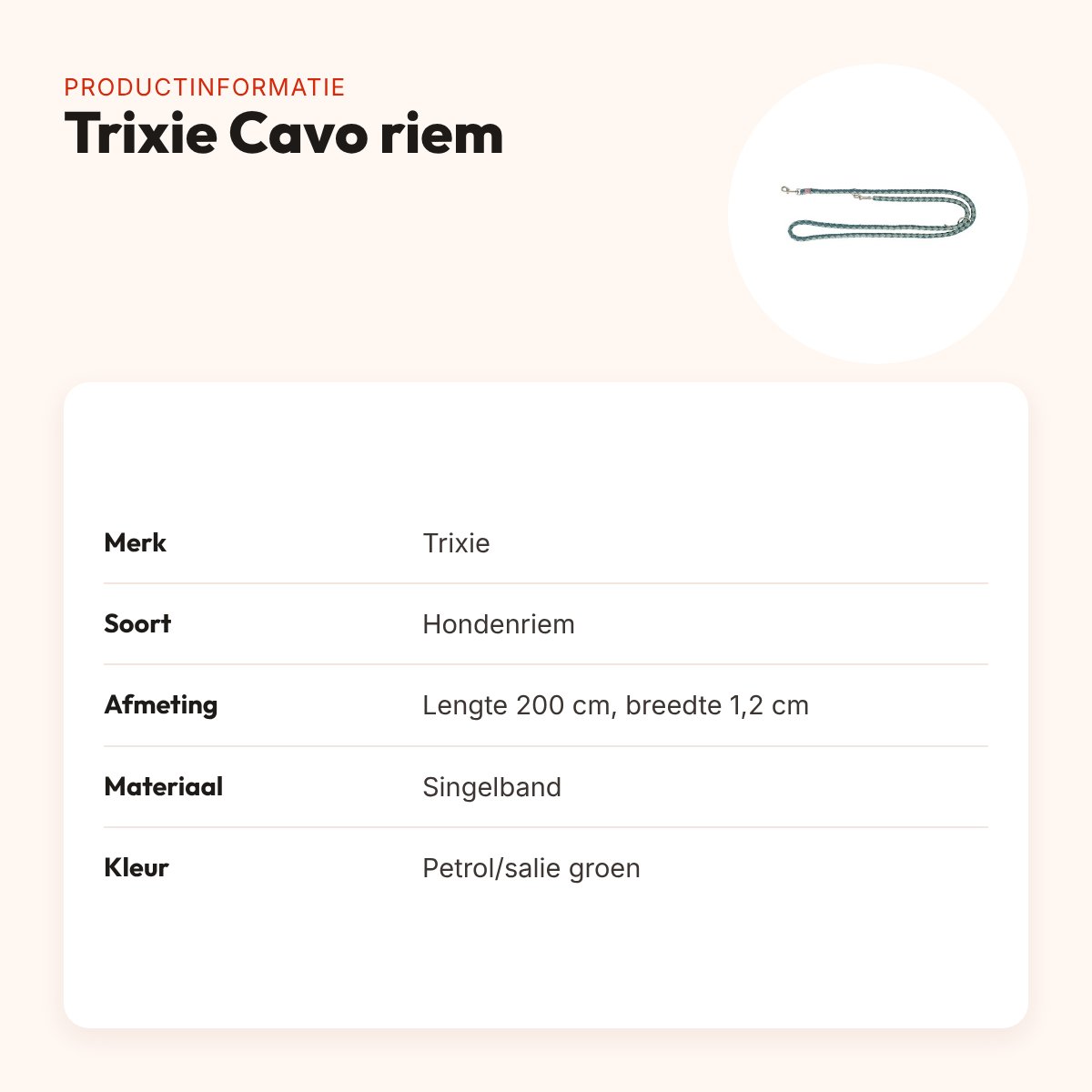 Trixie hondenriem Cavo verstelbaar petrol/salie groen 200 x 1,2 cm – productinformatie