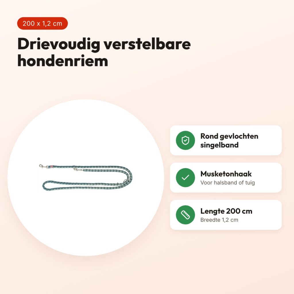 Trixie hondenriem Cavo verstelbaar petrol/salie groen 200 x 1,2 cm – voordelen
