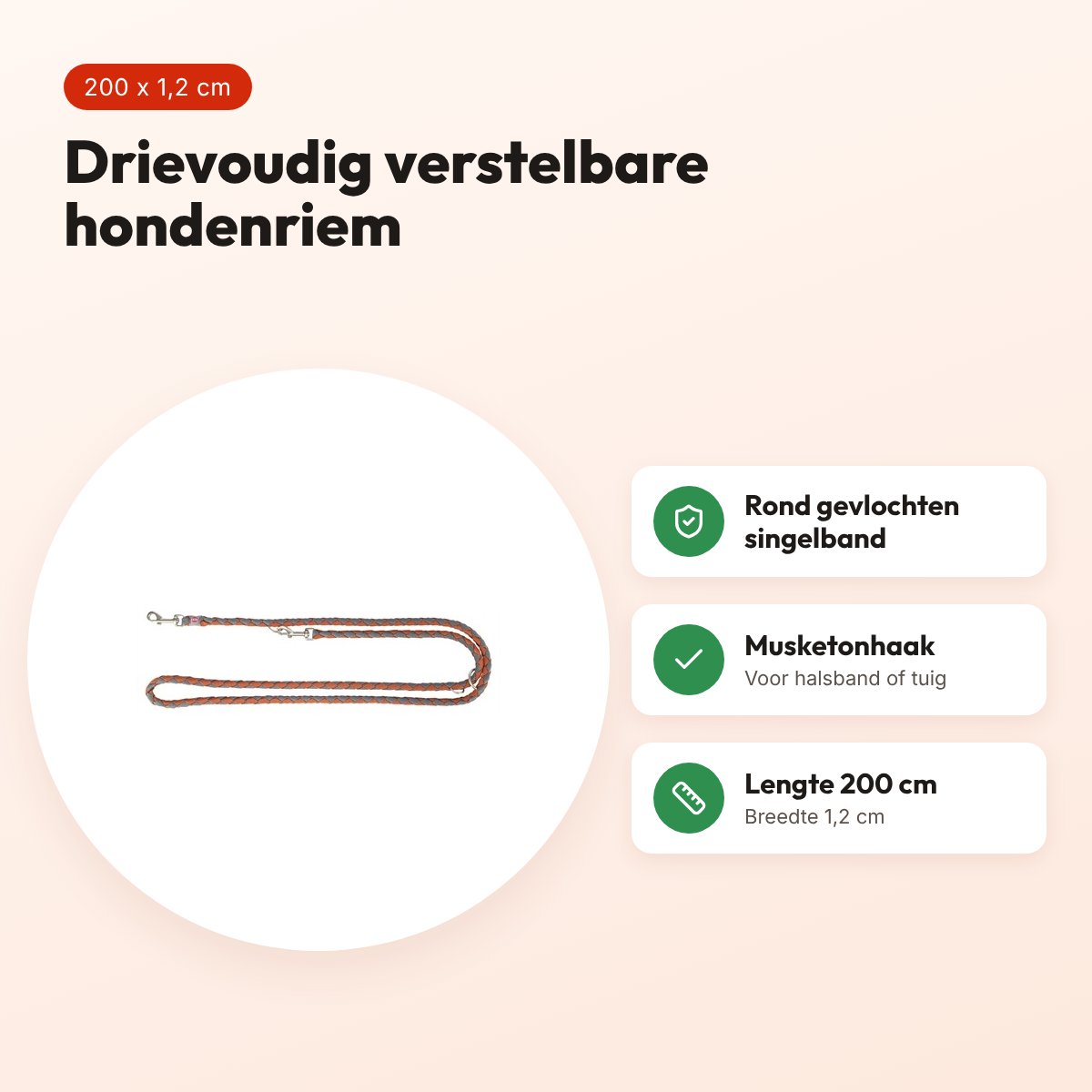 Trixie hondenriem Cavo verstelbaar roest/grafiet grijs 200 x 1,2 cm – voordelen