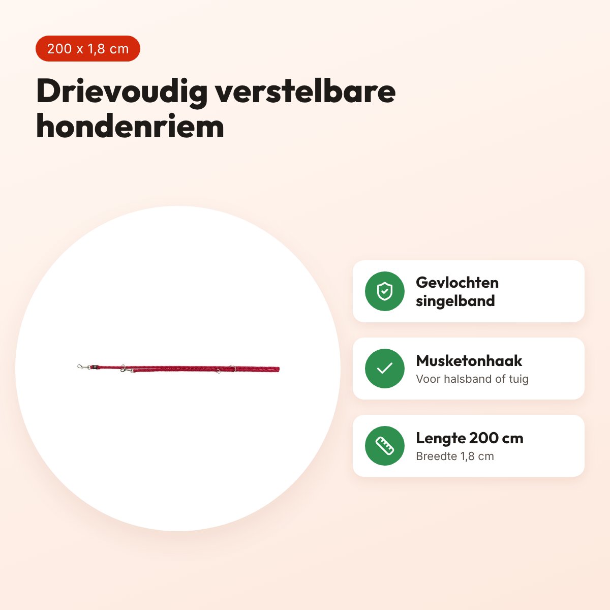 Trixie hondenriem Cavo verstelbaar rood 200 x 1,8 cm – voordelen