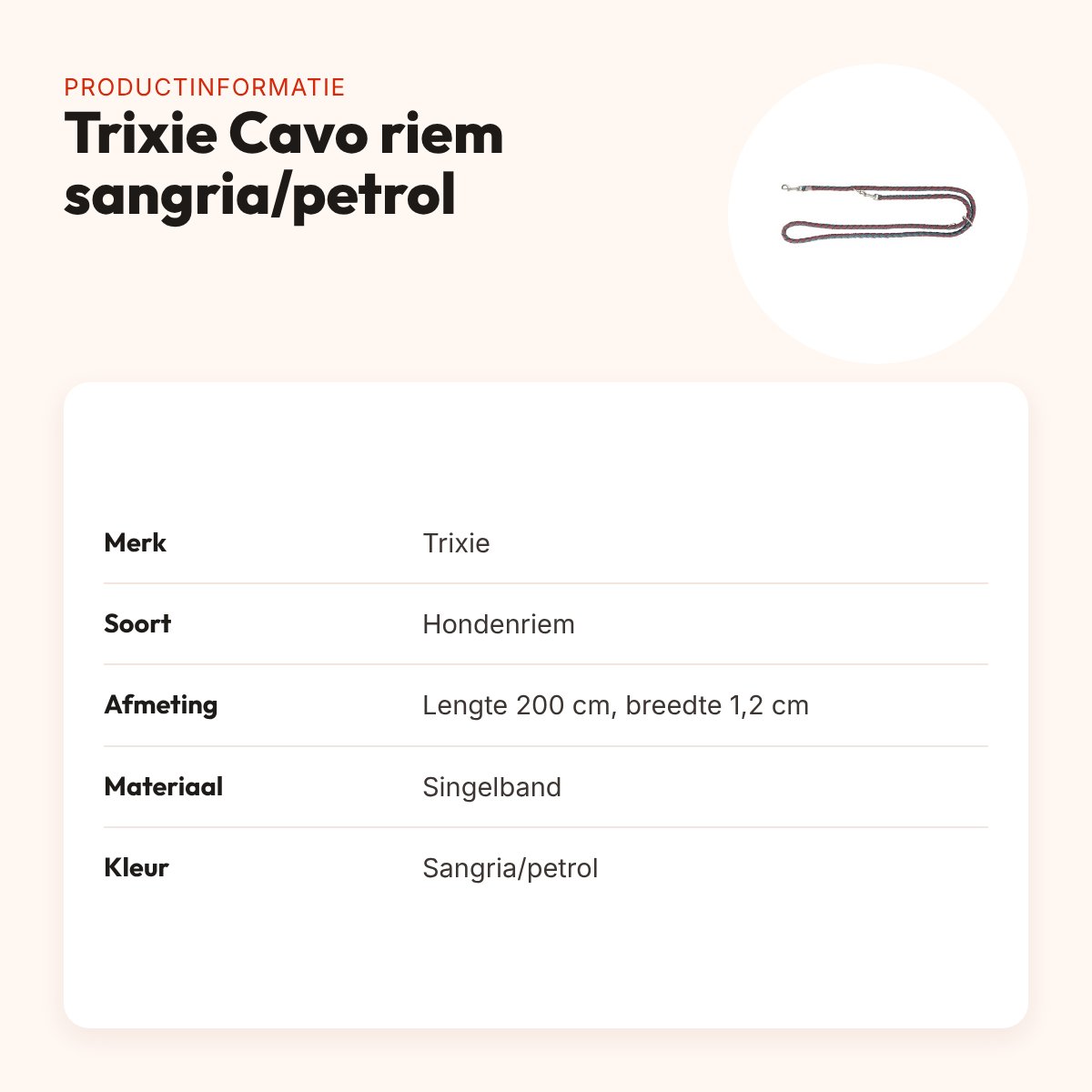 Trixie hondenriem Cavo verstelbaar sangria/petrol 200 x 1,2 cm – productinformatie