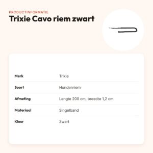 Trixie hondenriem Cavo verstelbaar zwart 200 x 1,2 cm – productinformatie