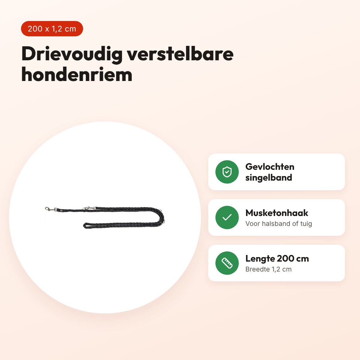 Trixie hondenriem Cavo verstelbaar zwart 200 x 1,2 cm – voordelen