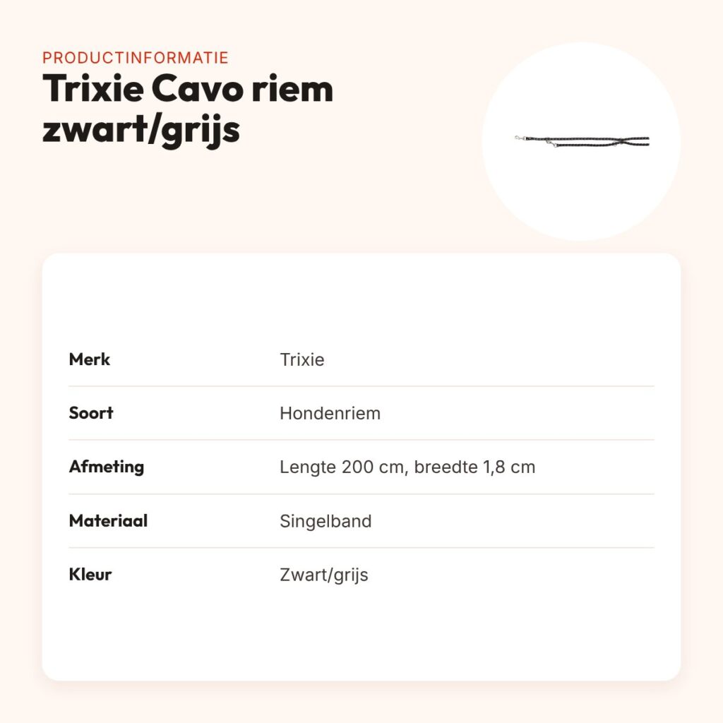 Trixie hondenriem Cavo verstelbaar zwart/grijs 200 x 1,8 cm – productinformatie