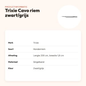 Trixie hondenriem Cavo verstelbaar zwart/grijs 200 x 1,8 cm – productinformatie
