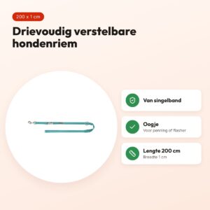 Trixie hondenriem Premium aqua blauw 200 cm x 1 cm – verstelbaar – voordelen