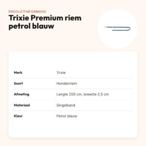 Trixie hondenriem Premium verstelbaar petrol blauw 200 x 2,5 cm – productinformatie