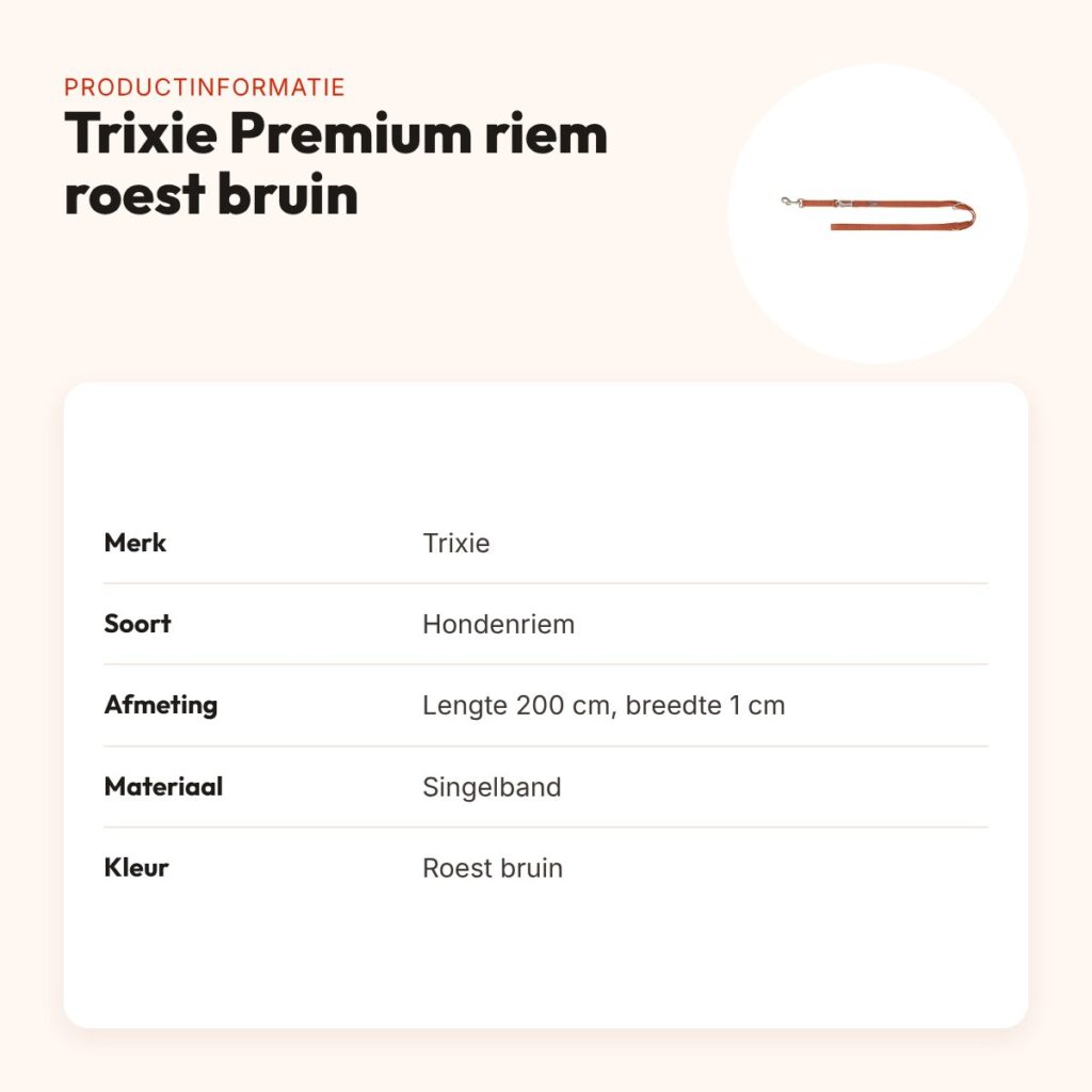Trixie hondenriem Premium verstelbaar roest bruin 200 x 1 cm – productinformatie