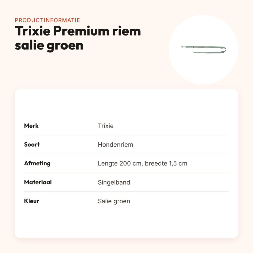Trixie hondenriem Premium verstelbaar salie groen 200 x 1,5 cm – productinformatie