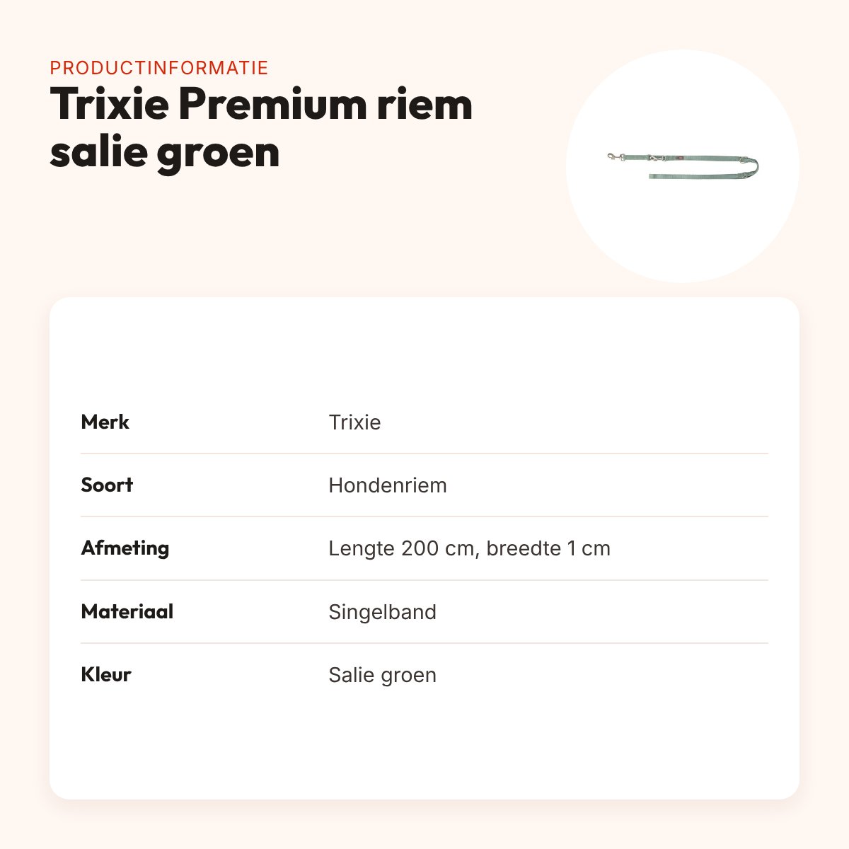 Trixie hondenriem Premium verstelbaar salie groen 200 x 1 cm – productinformatie