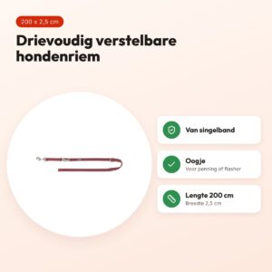 Trixie hondenriem Premium verstelbaar sangria rood 200 x 2,5 cm – voordelen