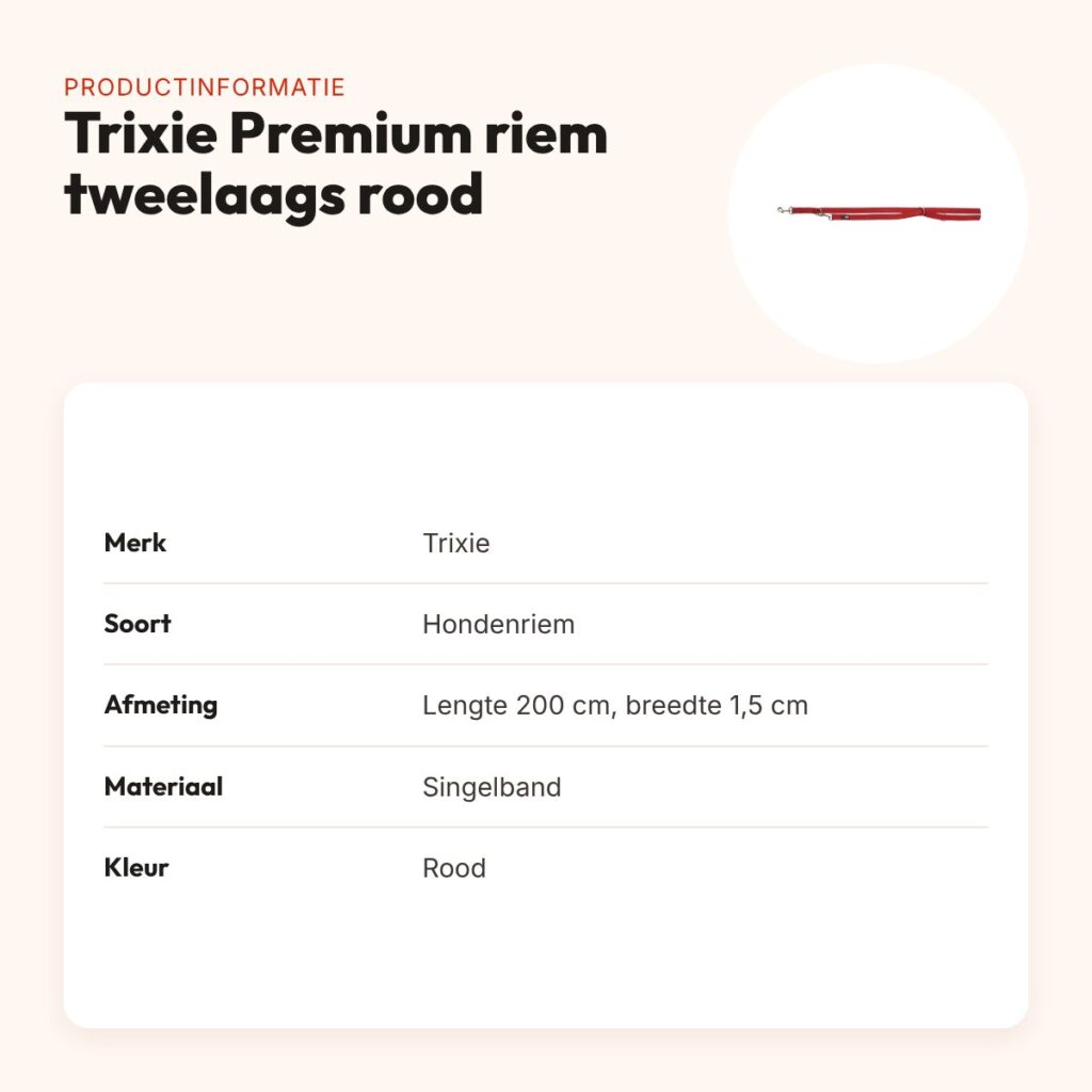 Trixie hondenriem Premium verstelbaar tweelaags rood 200 x 1,5 cm – productinformatie