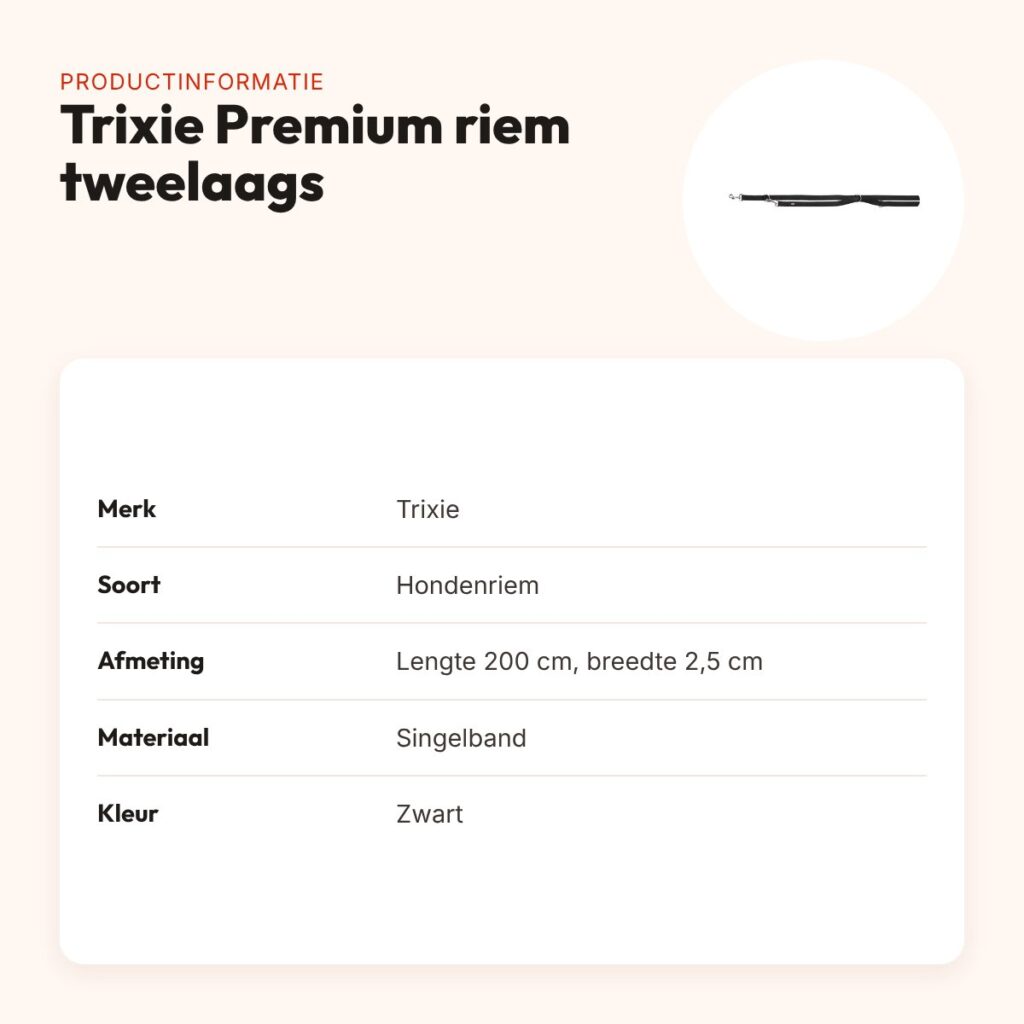 Trixie hondenriem Premium verstelbaar tweelaags zwart 200 x 2,5 cm – productinformatie