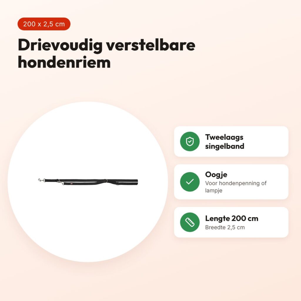 Trixie hondenriem Premium verstelbaar tweelaags zwart 200 x 2,5 cm – voordelen