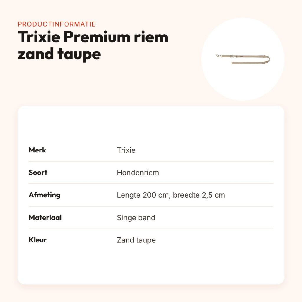 Trixie hondenriem Premium verstelbaar zand taupe 200 x 2,5 cm – productinformatie